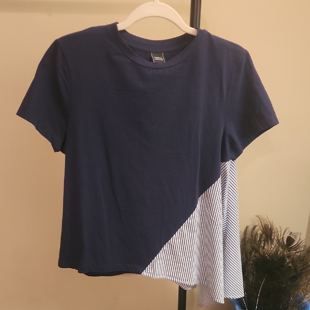 Navy Blue and White Striped Women's Top